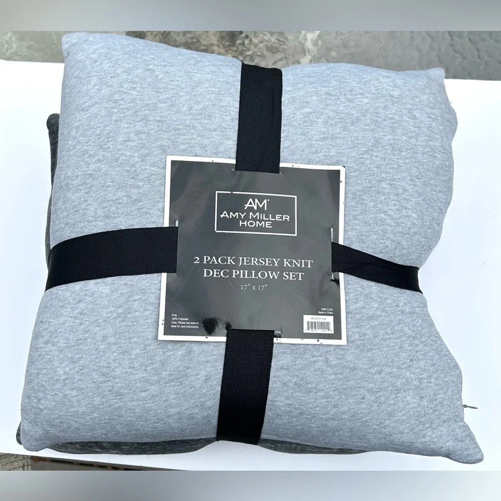 NEW Amy Miller Home 2 Piece Jersey Knit Pillow Set Light & Dark Gray Soft 17x17”
